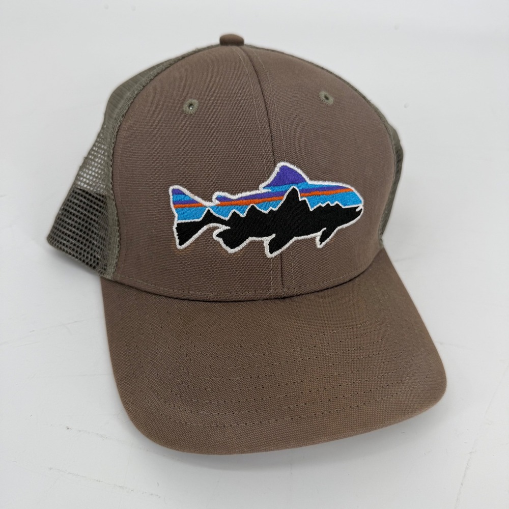 Patagonia Fitz Roy‎ Trout Trucker Hat Brown Mesh Snapback Cap Fishing Mens